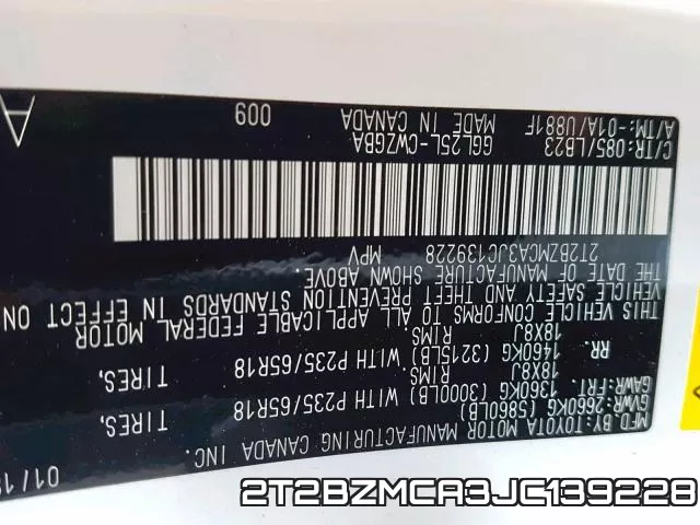 2T2BZMCA3JC139228 фото 2