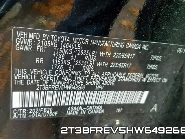 2T3BFREV5HW649266 фото 2