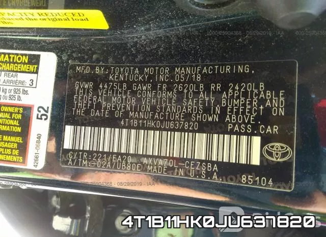4T1B11HK0JU637820 фото 10