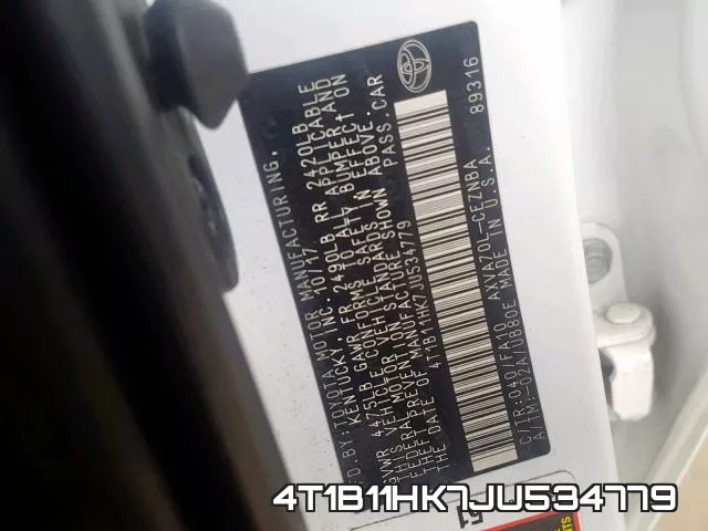 4T1B11HK7JU534779 фото 2