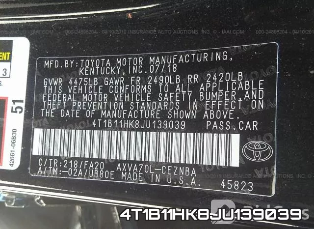 4T1B11HK8JU139039 фото 10