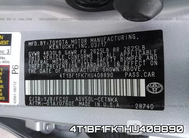 4T1BF1FK7HU408890 фото 10