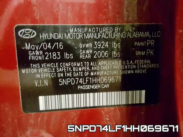 5NPD74LF1HH069671 фото 2