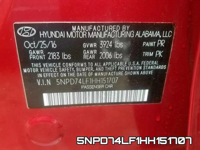 5NPD74LF1HH151707 фото 2