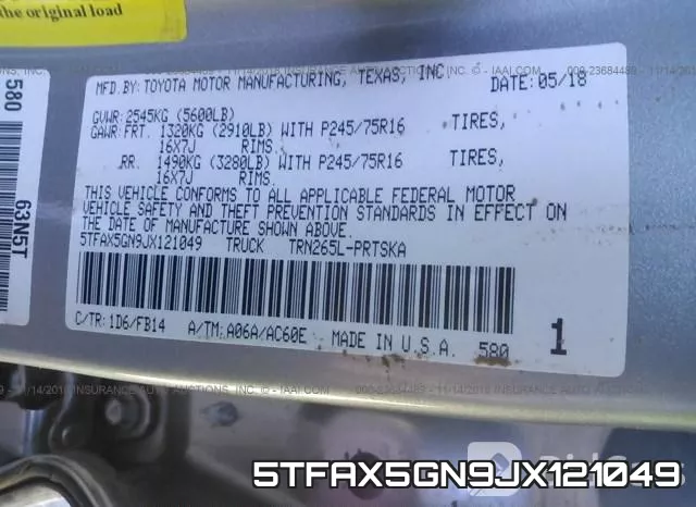 5TFAX5GN9JX121049 фото 10