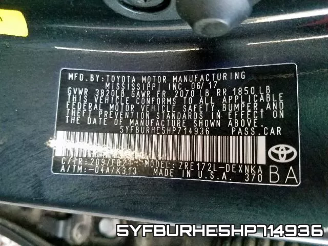5YFBURHE5HP714936 фото 2