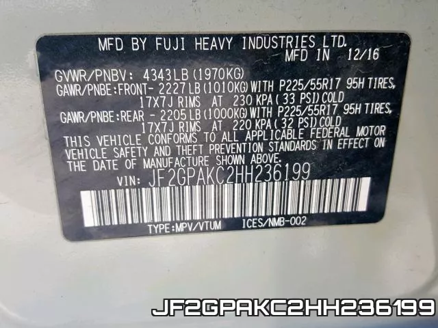 JF2GPAKC2HH236199 фото 2