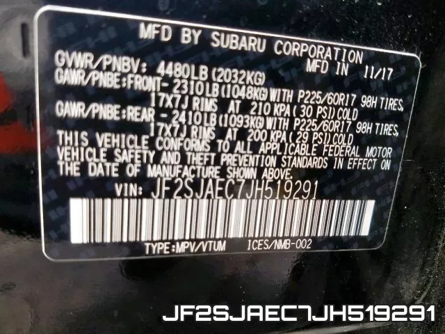 JF2SJAEC7JH519291 фото 2