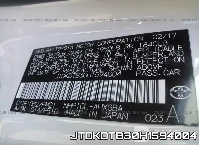 JTDKDTB30H1594004 фото 10