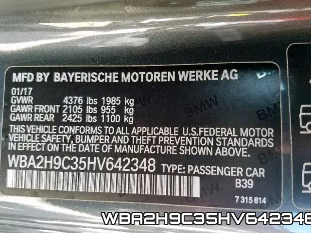 WBA2H9C35HV642348 фото 2