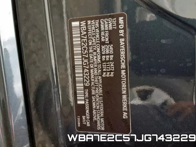 WBA7E2C57JG743229 фото 2