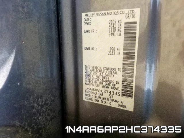 1N4AA6AP2HC374335 фото 2
