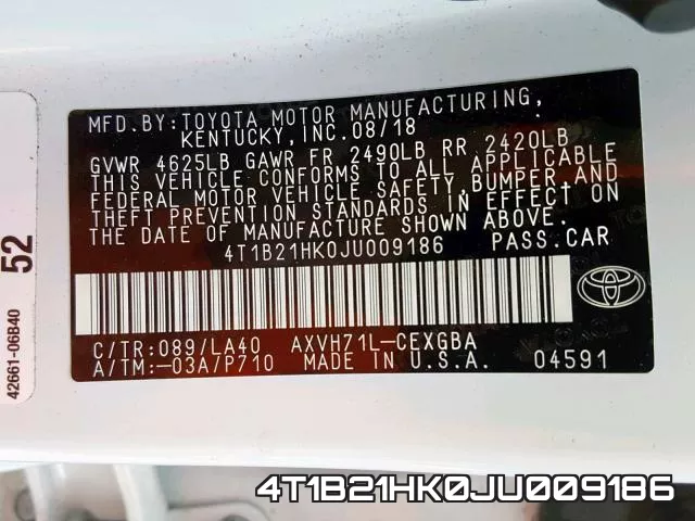 4T1B21HK0JU009186 фото 2