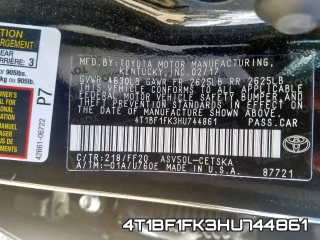 4T1BF1FK3HU744861 фото 2