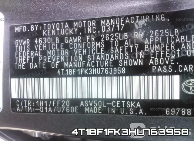 4T1BF1FK3HU763958 фото 10
