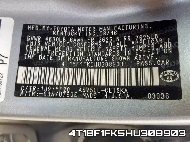 4T1BF1FK5HU308903 фото 2