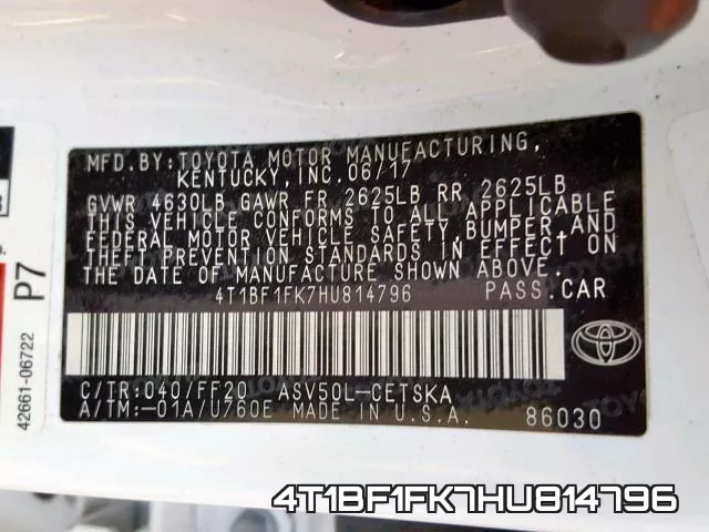 4T1BF1FK7HU814796 фото 2