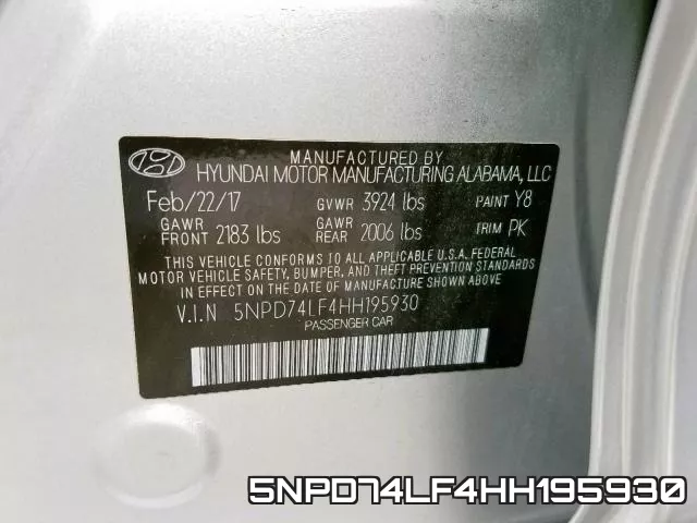 5NPD74LF4HH195930 фото 2