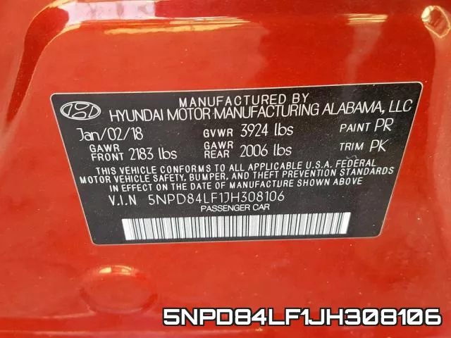 5NPD84LF1JH308106 фото 2