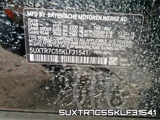 5UXTR7C55KLF31541 фото 2