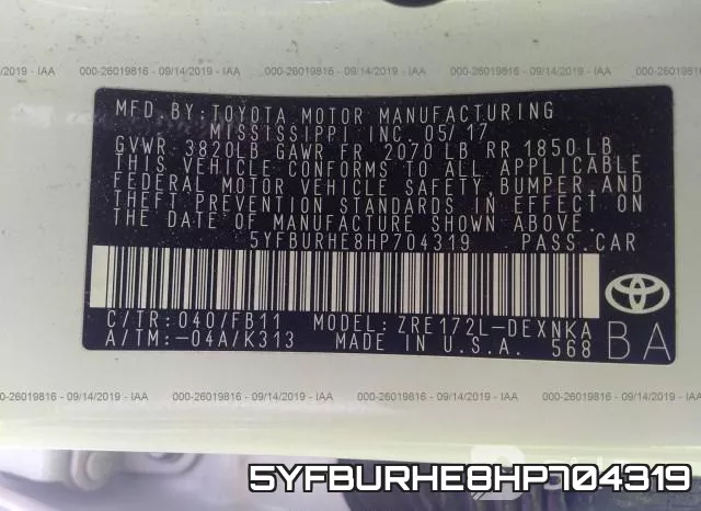 5YFBURHE8HP704319 фото 10