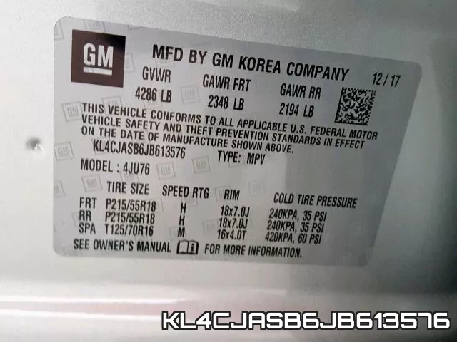 KL4CJASB6JB613576 фото 2