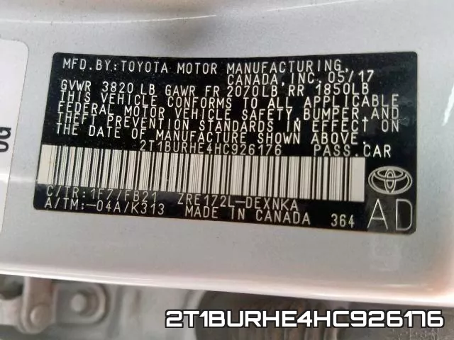2T1BURHE4HC926176 фото 2