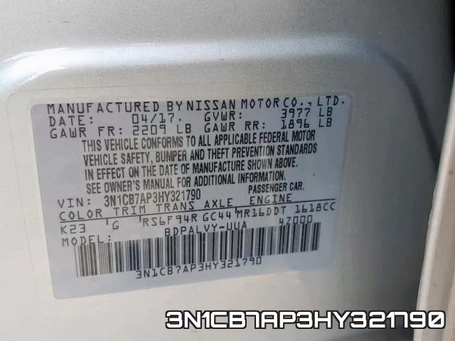3N1CB7AP3HY321790 фото 2
