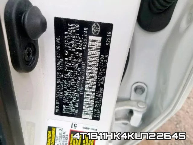 4T1B11HK4KU722645 фото 2
