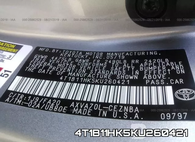 4T1B11HK5KU260421 фото 10