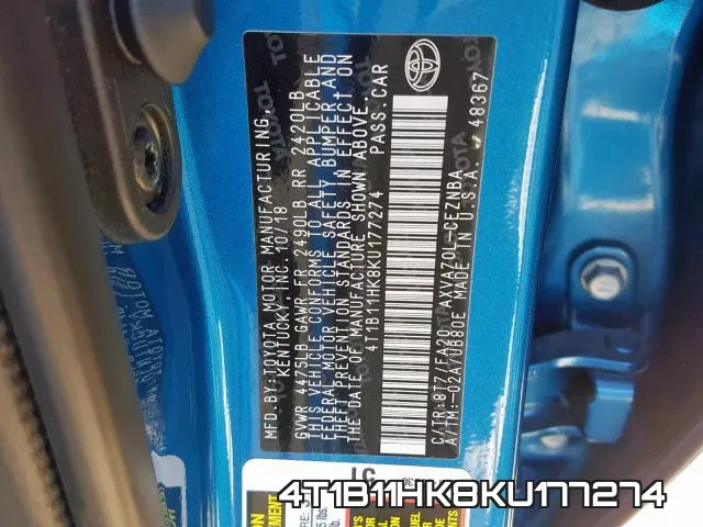 4T1B11HK8KU177274 фото 2