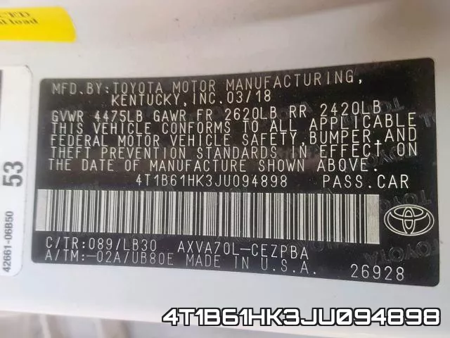 4T1B61HK3JU094898 фото 2