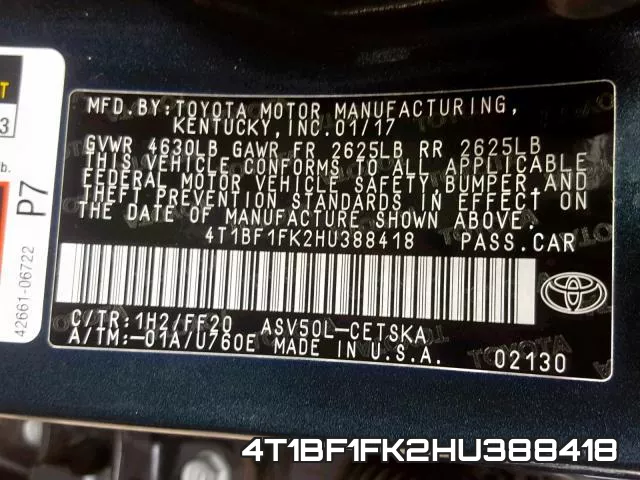 4T1BF1FK2HU388418 фото 2