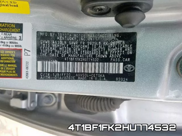4T1BF1FK2HU774532 фото 2