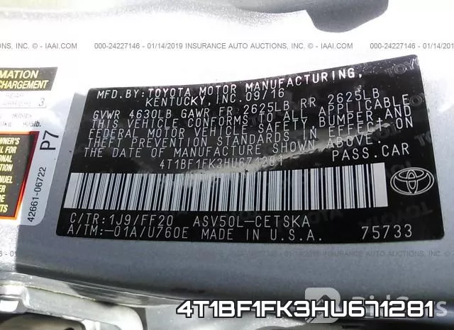 4T1BF1FK3HU671281 фото 10