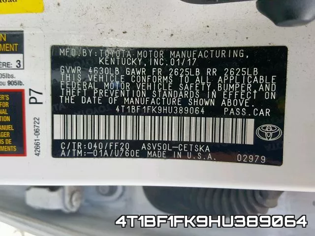 4T1BF1FK9HU389064 фото 2