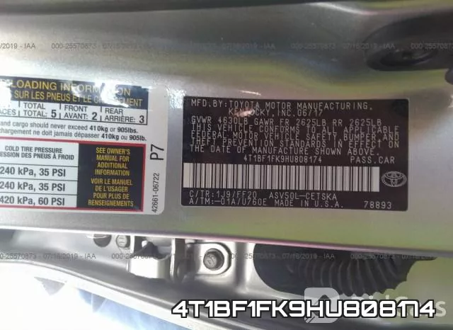 4T1BF1FK9HU808174 фото 10