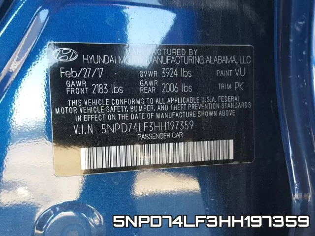 5NPD74LF3HH197359 фото 2