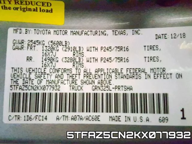 5TFAZ5CN2KX077932 фото 2