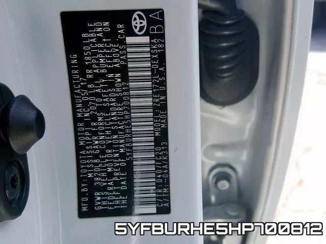 5YFBURHE5HP700812 фото 2