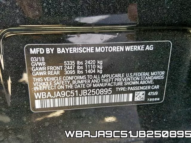 WBAJA9C51JB250895 фото 2