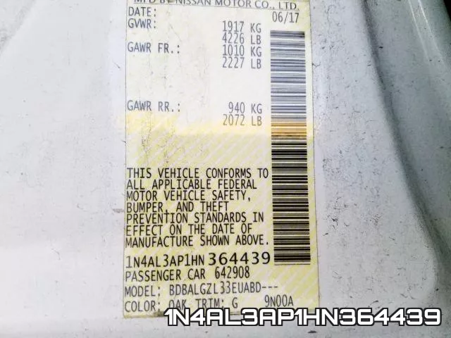 1N4AL3AP1HN364439 фото 2