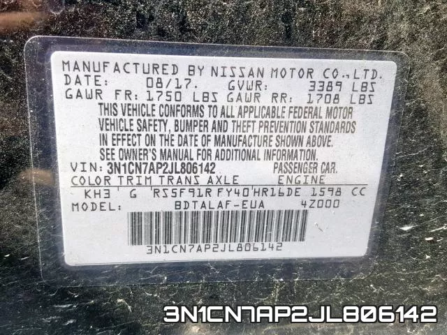 3N1CN7AP2JL806142 фото 2