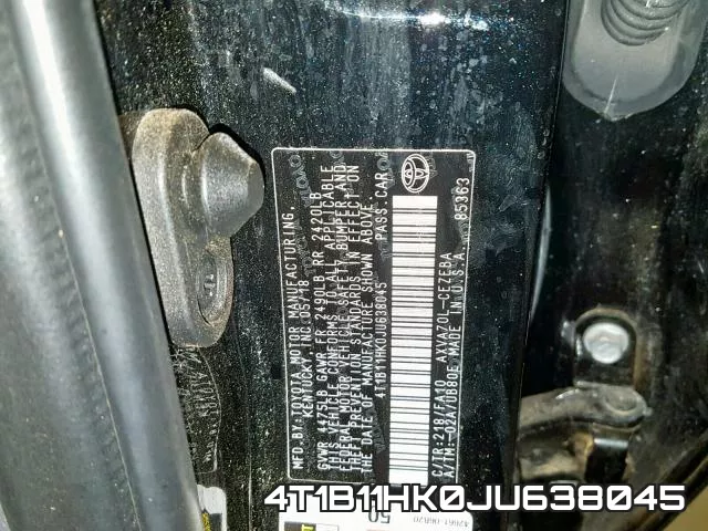 4T1B11HK0JU638045 фото 2