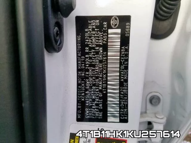 4T1B11HK1KU257614 фото 2