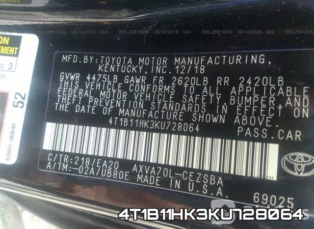 4T1B11HK3KU728064 фото 10