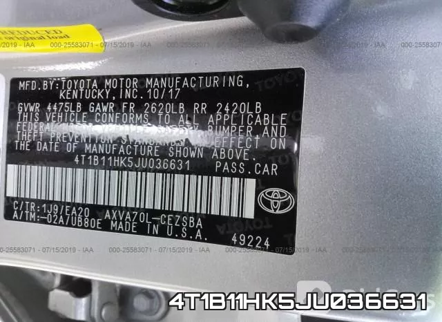 4T1B11HK5JU036631 фото 10