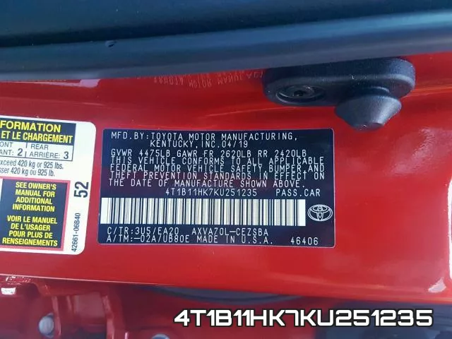 4T1B11HK7KU251235 фото 2