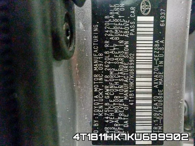 4T1B11HK7KU689902 фото 2