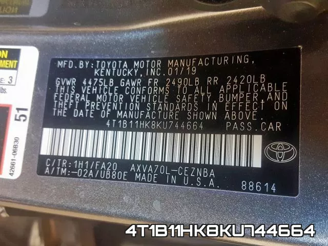 4T1B11HK8KU744664 фото 2